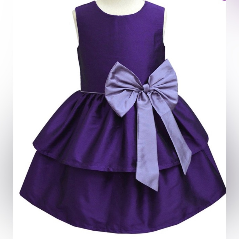 A.T.U.N Girls Purple Solid Layered Fit & Flare Dress with Bow